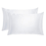 Pair of Silk Works 100% mulberry silk pillowcases in bright white, shown on a white background.