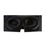 Black contoured mulberry silk eye mask – close-up showing padded contoured design and smooth finish