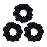 Set of three black silk scrunchies made from 100% pure mulberry silk – Silk Works