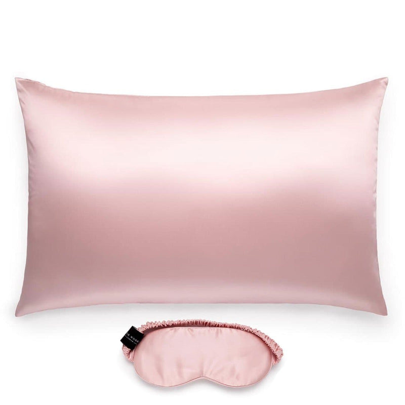Pink silk pillowcase and eye mask gift set for kids.