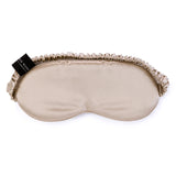 Caramel mulberry silk sleep mask by Silk Works with soft ruched strap and discreet logo tag, designed for light blocking and skin comfort.