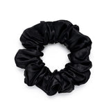 Silk Works large black mulberry silk scrunchie with a smooth, lustrous finish for gentle hair styling.