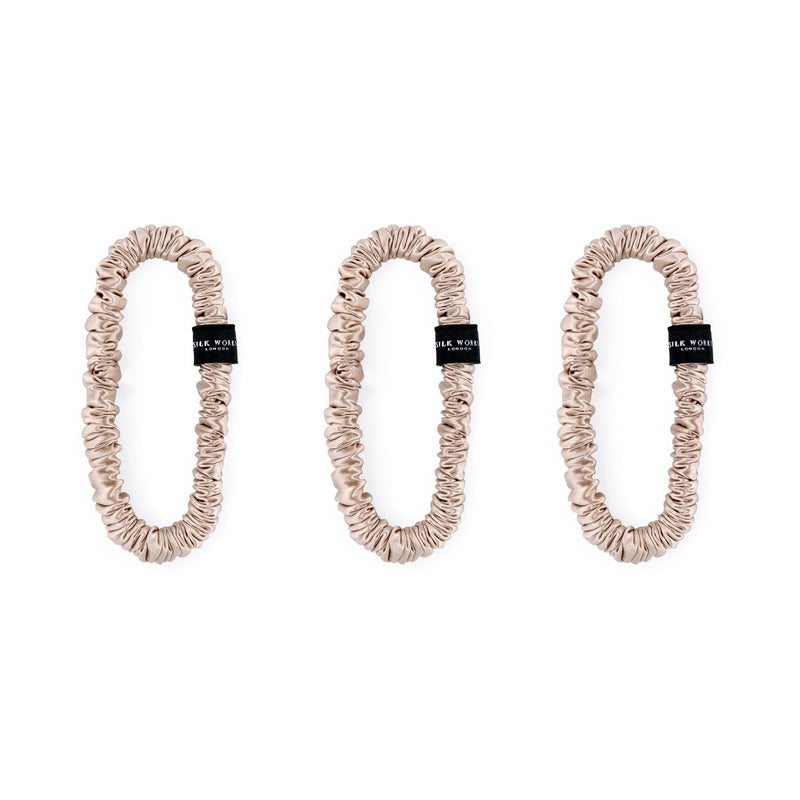 neutral beige silk scrunchies