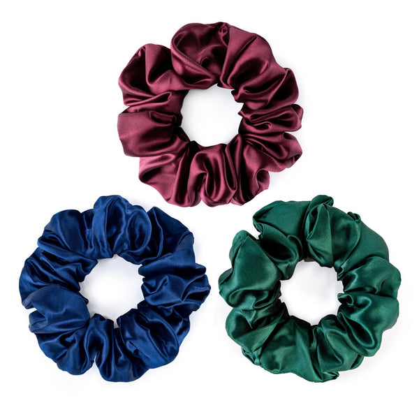 3 Large Silk Scrunchies - Jewel Tones