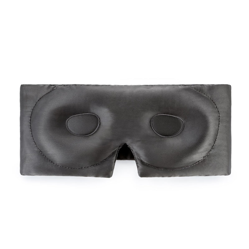 Grey Cloud contoured silk eye mask – insidenview of 100% pure mulberry silk with padded design for light blocking and gentle skin protection. Contoured eye pockets