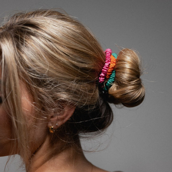 3 Skinny Silk Scrunchies - The Tropics