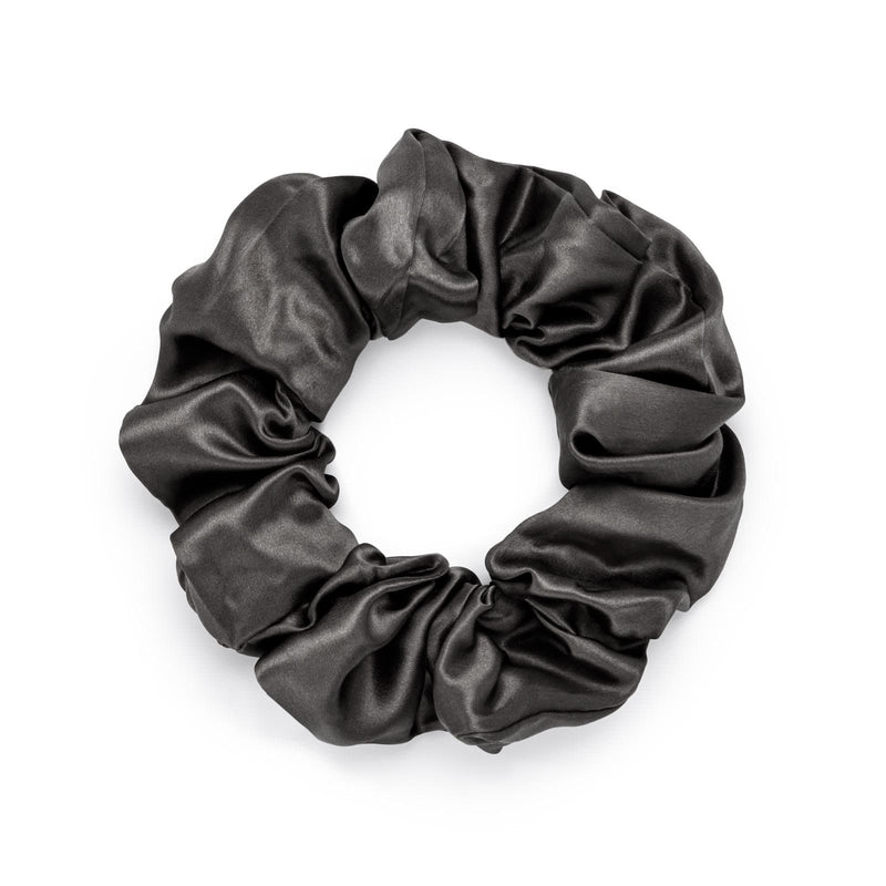 Pure mulberry silk charcoal grey scrunchie by Silk Works London UK