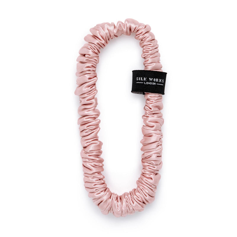 silk skinny scrunchie in pink by Silk Works London UK