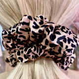 Leopard silk scrunchie in hair