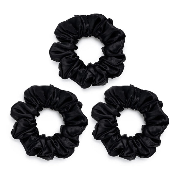 100% mulberry silk large black scrunchies, pack of 3, by Silk Works London UK
