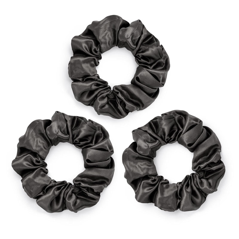 Pack of 3 large grey 100% mulberry silk scrunchies by Silk Works London UK