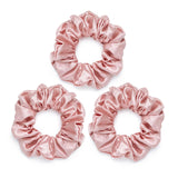 Large pink 100% mulberry pink scrunchies, 3 pack, by Silk Works London UK