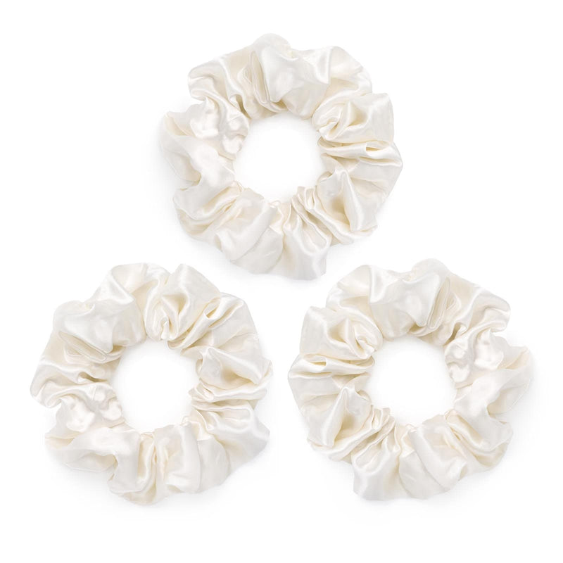 Large silk ivory scrunchies, 100% mulberry silk, pack of 3 by Silk Works London UK