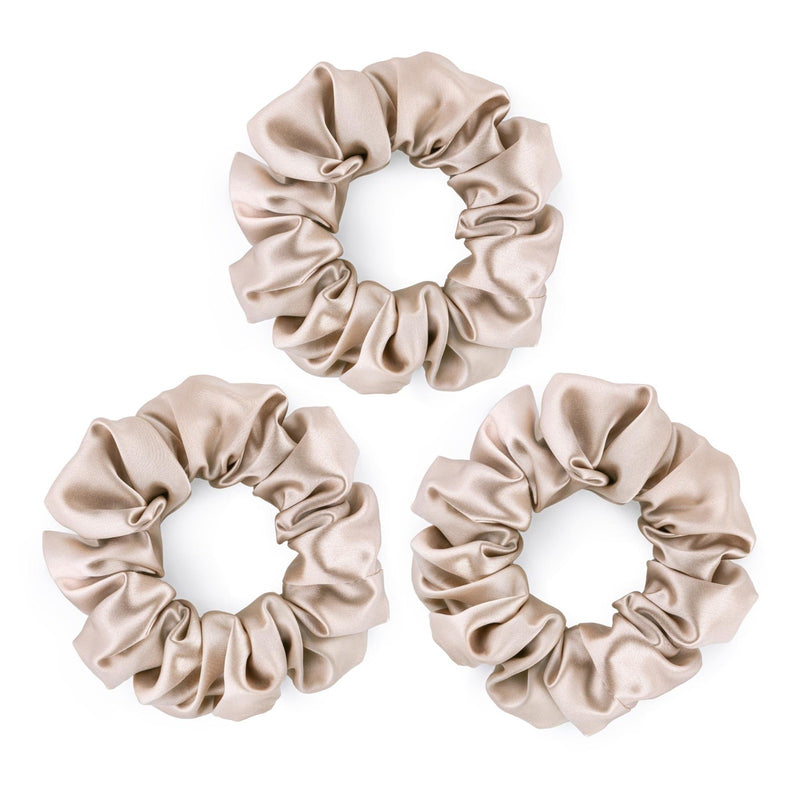 Set of 3 large 100% mulberry silk caramel scrunchies