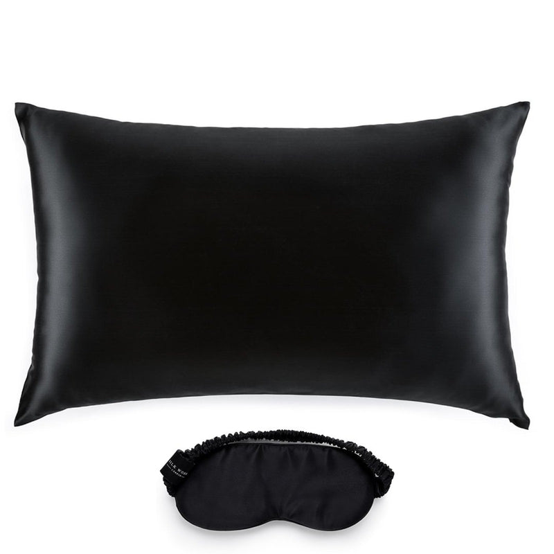 silk pillowcase and eye mask set in black