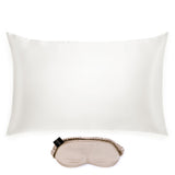 Mulberry silk ivory pillowcase and caramel eye mask gift set.