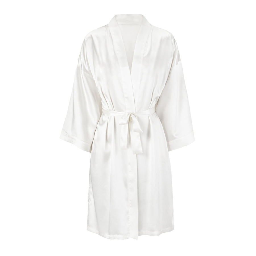 Ivory pure silk robe – soft, smooth, and elegantly draped, perfect for a luxurious at-home experience